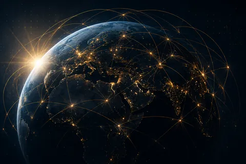 A connected globe representing global market context.