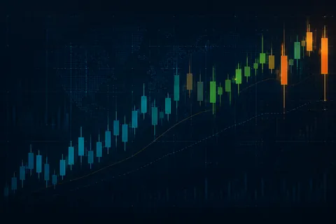 An illustrative market chart rising across a world map.